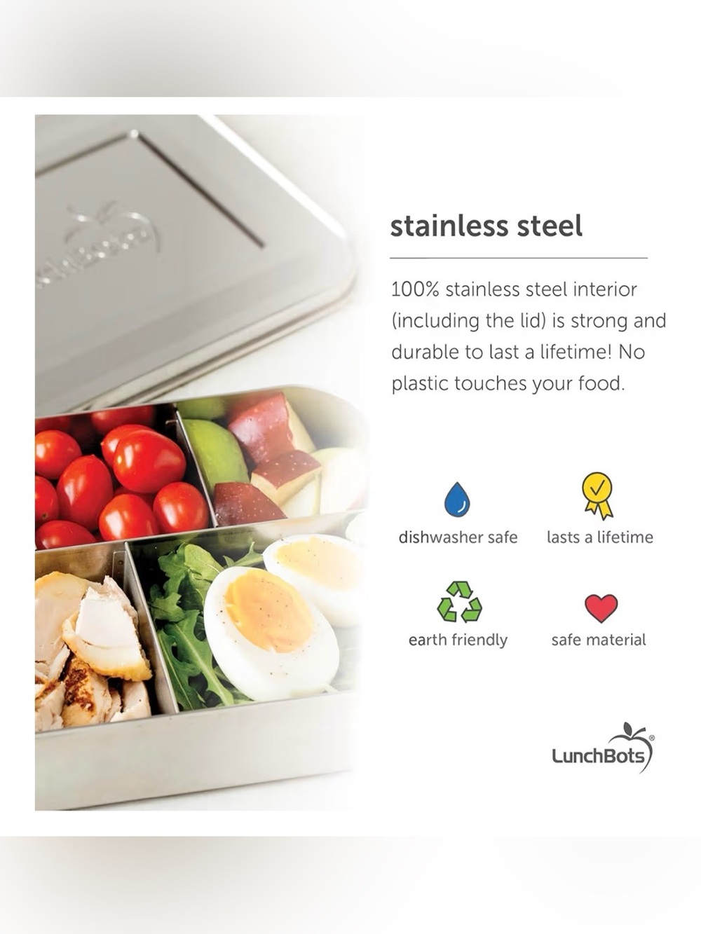 LunchBots Medium Uno Stainless Steel Sandwich Container Open Design 6”x5” - Picture 2 of 4